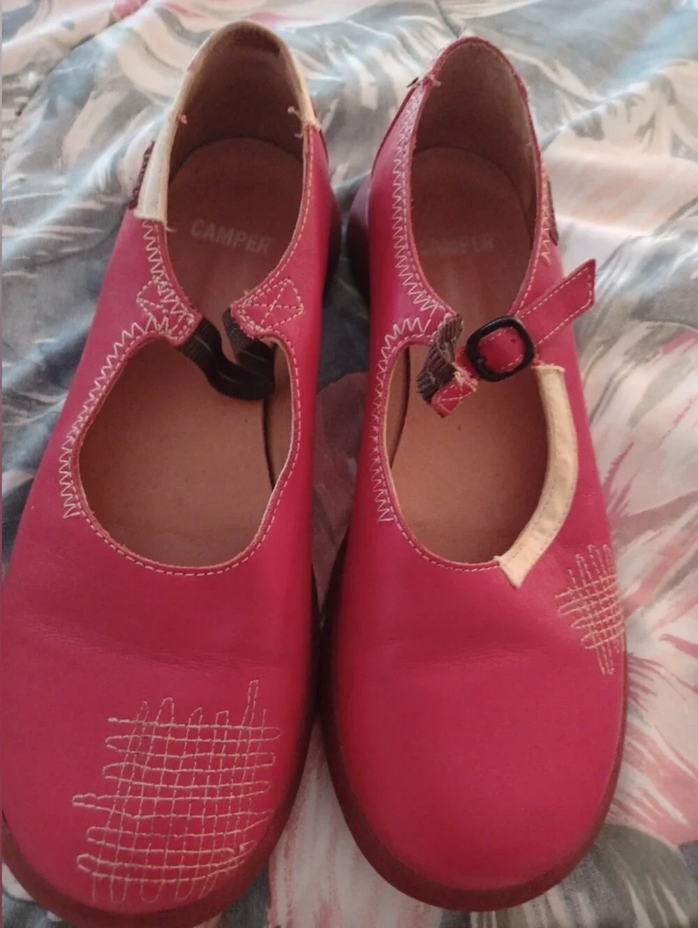 Camper 39 8.5 81/2 Women's Red Leather Mary Jane Flats Shoes